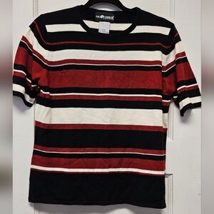 Sag Harbor Petite Red, Black, and White Striped Tee Size Large